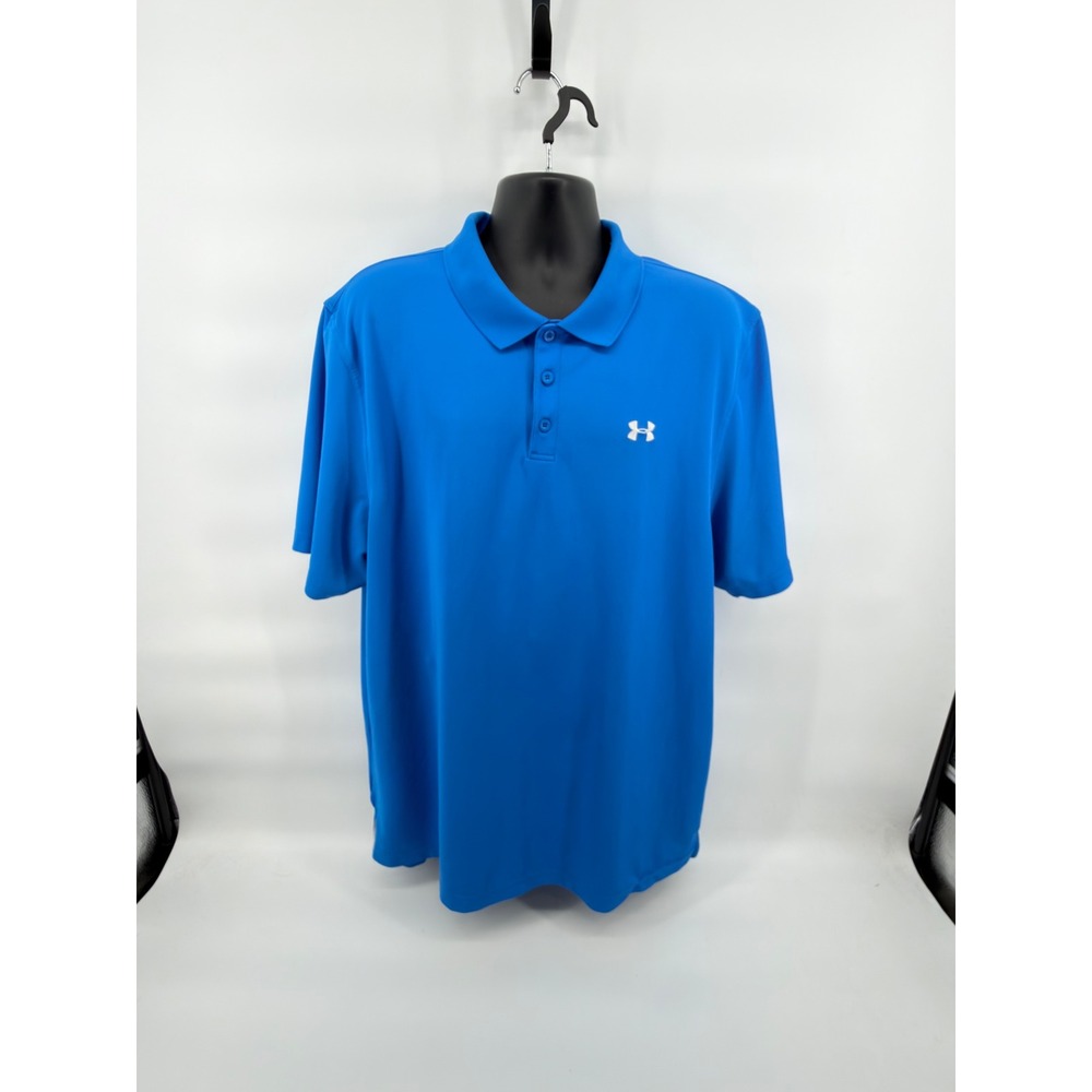 Under Armour Men's 2XL Polo Shirt HeatGear Loose Fit Blue Short Sleeve Golf UA - Picture 2 of 5